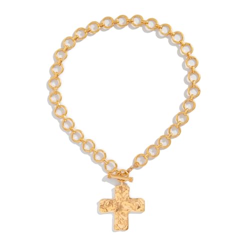 Cosmeria Vintage Kreuzkette Mit Dickem Verzierungsglied Kreuzanhänger In Gold Aus 14K Vergoldet Modeschmuck von Cosmeria