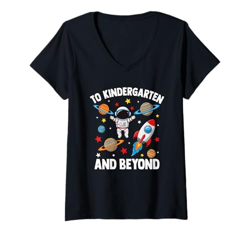 Damen In den Kindergarten und darüber hinaus Spaß Zurück in die Schule T-Shirt mit V-Ausschnitt Damen In den Kindergarten und darüber hinaus Spaß Zurück in die Schule T-Shirt mit V-Ausschnitt von Cosmic Adventures