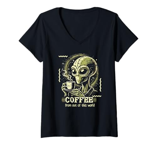 Damen Interstellar Brew Club: Alien-Kaffee mit kosmischem Humor T-Shirt mit V-Ausschnitt Damen Interstellar Brew Club: Alien-Kaffee mit kosmischem Humor T-Shirt mit V-Ausschnitt von Cosmic Bean Theory Apparel by Tycoon Tees