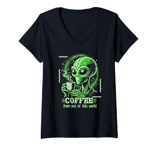 Damen Interstellar Brew Club: Alien-Kaffee mit kosmischem Humor T-Shirt mit V-Ausschnitt Damen Interstellar Brew Club: Alien-Kaffee mit kosmischem Humor T-Shirt mit V-Ausschnitt von Cosmic Bean Theory Apparel by Tycoon Tees