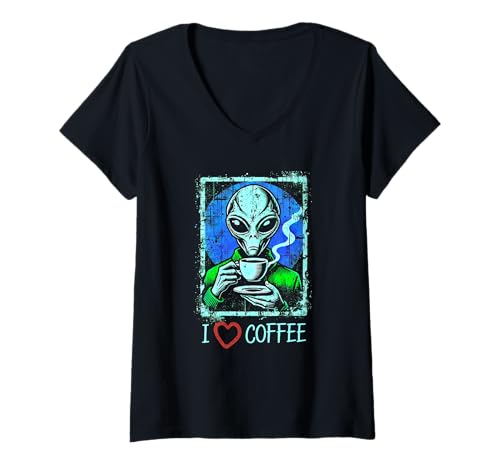 Damen Interstellar Brew Club: Alien-Kaffee mit kosmischem Humor T-Shirt mit V-Ausschnitt Damen Interstellar Brew Club: Alien-Kaffee mit kosmischem Humor T-Shirt mit V-Ausschnitt von Cosmic Bean Theory Apparel by Tycoon Tees