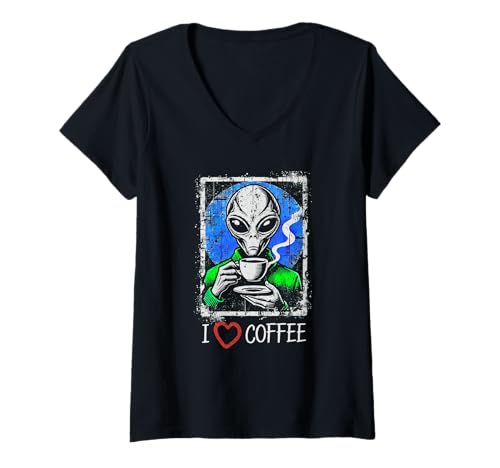 Damen Interstellar Brew Club: Alien-Kaffee mit kosmischem Humor T-Shirt mit V-Ausschnitt Damen Interstellar Brew Club: Alien-Kaffee mit kosmischem Humor T-Shirt mit V-Ausschnitt von Cosmic Bean Theory Apparel by Tycoon Tees