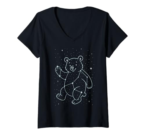 Damen Niedliche Bärenkonstellation Sternen-Illustration T-Shirt mit V-Ausschnitt Damen Niedliche Bärenkonstellation Sternen-Illustration T-Shirt mit V-Ausschnitt von Cosmic Bear