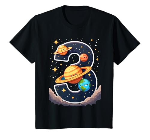 Kinder Space Planets Galaxies 3. Geburtstag, 3 Jahre altes Kind, Geburtstag T-Shirt von Cosmic Birthday Tees Co.