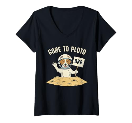 Damen Ging zu Pluto Astronaut Dog Space Lover Cosmic Explorer T-Shirt mit V-Ausschnitt Damen Ging zu Pluto Astronaut Dog Space Lover Cosmic Explorer T-Shirt mit V-Ausschnitt von Cosmic Canine Apparel for Astronomy Enthusiasts