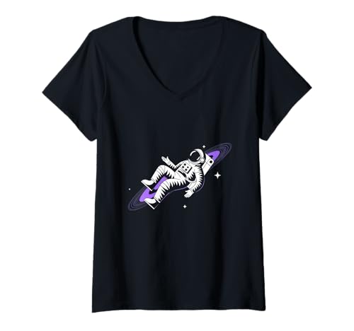 Damen Astronaut Enjoying Space - Space Lover & Sci-Fi T-Shirt mit V-Ausschnitt Damen Astronaut Enjoying Space - Space Lover & Sci-Fi T-Shirt mit V-Ausschnitt von Cosmic Canvas
