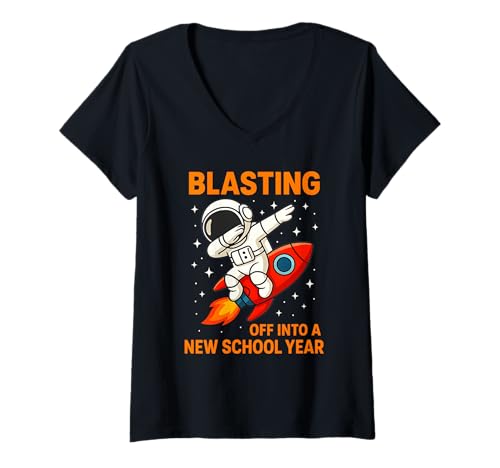 Damen Sprengen Sie ins Neue Schuljahr Astronaut Dab Rocket T-Shirt mit V-Ausschnitt Damen Sprengen Sie ins Neue Schuljahr Astronaut Dab Rocket T-Shirt mit V-Ausschnitt von Cosmic Classroom Designs
