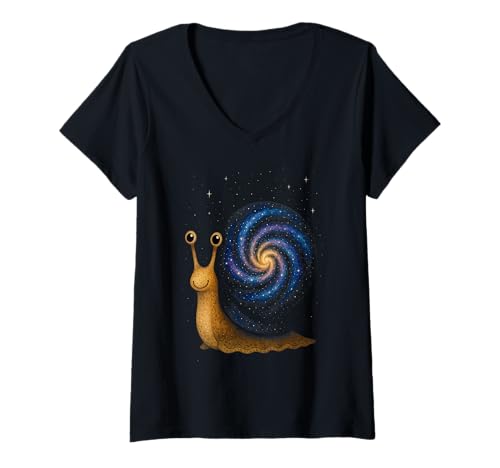 Damen Galaxy-Shell-Schnecke, kosmische Spiralnacht-Illustration T-Shirt mit V-Ausschnitt Damen Galaxy-Shell-Schnecke, kosmische Spiralnacht-Illustration T-Shirt mit V-Ausschnitt von Cosmic Critters