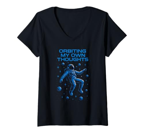 Damen Space Nerd Design Galaxy Explorer Cosmic Wanderer Club T-Shirt mit V-Ausschnitt von Cosmic Curiosity Astronaut Geek Galaxy Stars Club