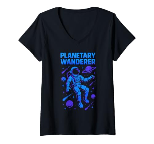 Damen Space Nerd Design Galaxy Explorer Cosmic Wanderer Club T-Shirt mit V-Ausschnitt von Cosmic Curiosity Astronaut Geek Galaxy Stars Club