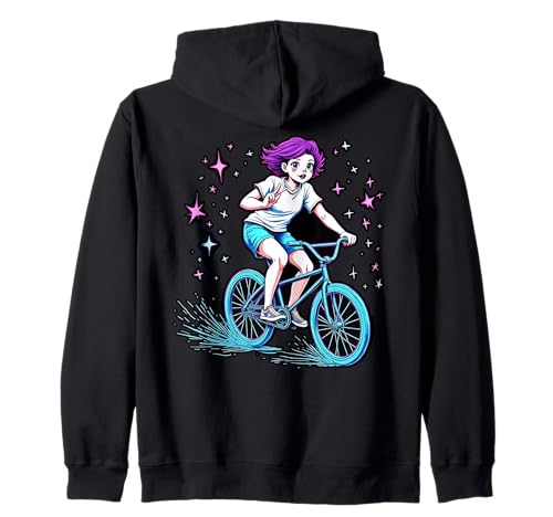 Mädchen Biking Through Stars Fun Adventure Kapuzenjacke Mädchen Biking Through Stars Fun Adventure Kapuzenjacke von Cosmic Cycling Adventure Tee for Kids