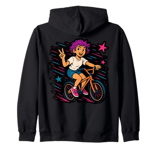 Mädchen Biking Through Stars Fun Adventure Kapuzenjacke Mädchen Biking Through Stars Fun Adventure Kapuzenjacke von Cosmic Cycling Adventure Tee for Kids