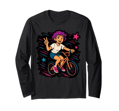 Mädchen Biking Through Stars Fun Adventure Langarmshirt Mädchen Biking Through Stars Fun Adventure Langarmshirt von Cosmic Cycling Adventure Tee for Kids