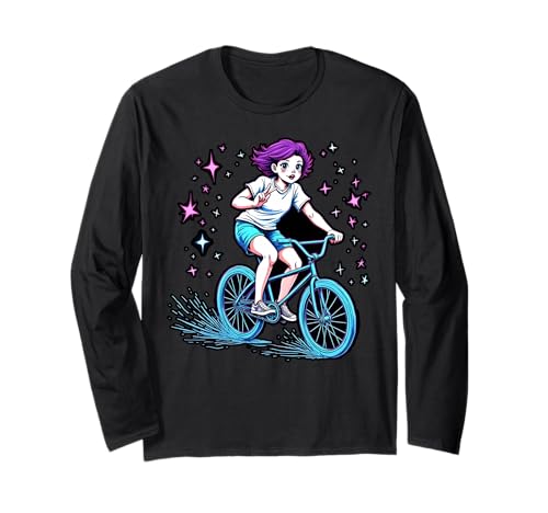 Mädchen Biking Through Stars Fun Adventure Langarmshirt Mädchen Biking Through Stars Fun Adventure Langarmshirt von Cosmic Cycling Adventure Tee for Kids