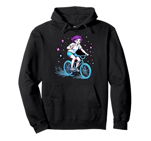 Mädchen Biking Through Stars Fun Adventure Pullover Hoodie von Cosmic Cycling Adventure Tee for Kids
