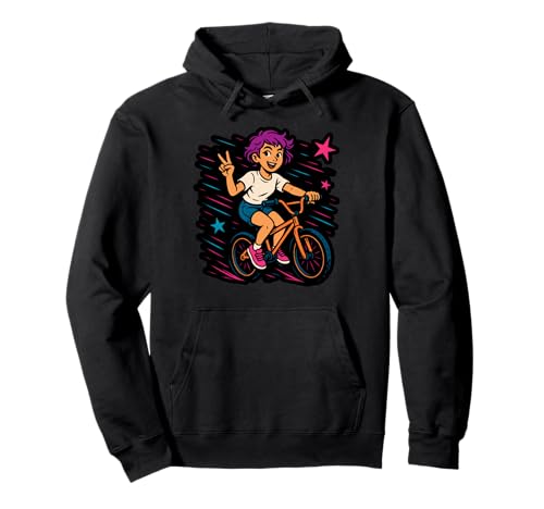 Mädchen Biking Through Stars Fun Adventure Pullover Hoodie Mädchen Biking Through Stars Fun Adventure Pullover Hoodie von Cosmic Cycling Adventure Tee for Kids