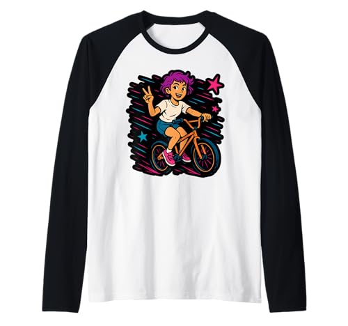 Mädchen Biking Through Stars Fun Adventure Raglan Mädchen Biking Through Stars Fun Adventure Raglan von Cosmic Cycling Adventure Tee for Kids