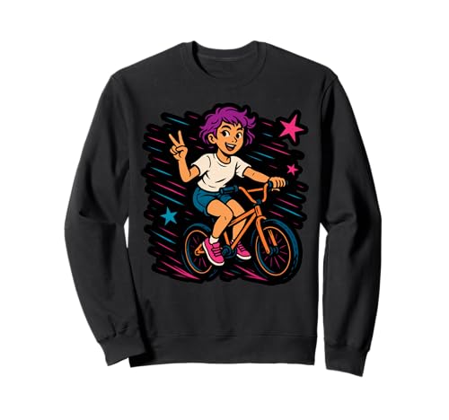 Mädchen Biking Through Stars Fun Adventure Sweatshirt von Cosmic Cycling Adventure Tee for Kids