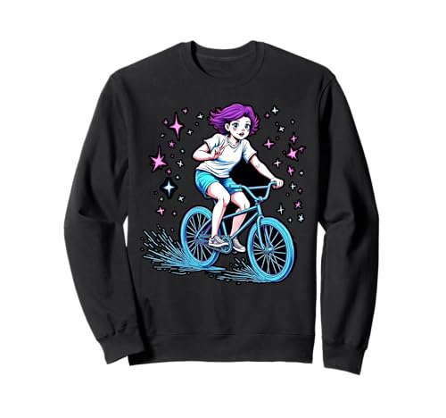 Mädchen Biking Through Stars Fun Adventure Sweatshirt von Cosmic Cycling Adventure Tee for Kids