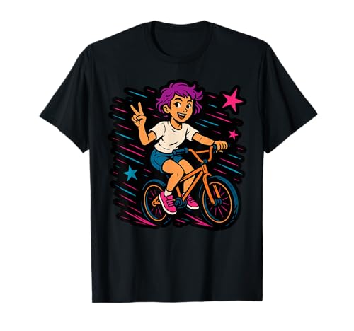 Mädchen Biking Through Stars Fun Adventure T-Shirt Mädchen Biking Through Stars Fun Adventure T-Shirt von Cosmic Cycling Adventure Tee for Kids