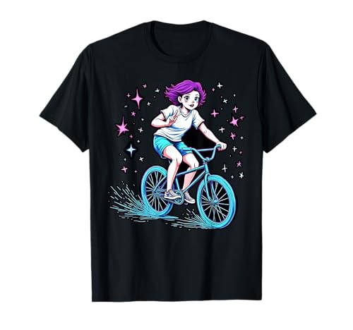 Mädchen Biking Through Stars Fun Adventure T-Shirt Mädchen Biking Through Stars Fun Adventure T-Shirt von Cosmic Cycling Adventure Tee for Kids