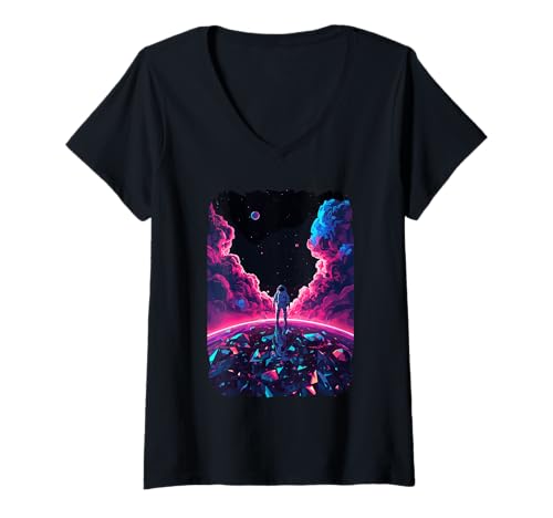 Damen Astronaut Crystal World Space Odyssey Dreams Journey T-Shirt mit V-Ausschnitt Damen Astronaut Crystal World Space Odyssey Dreams Journey T-Shirt mit V-Ausschnitt von Cosmic Dreamer Rocket Space Astronaut Purple Cloud