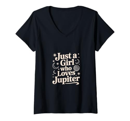 Damen Astronomie Just a Girl Who Loves Jupiter Jupiter Enthusiast T-Shirt mit V-Ausschnitt Damen Astronomie Just a Girl Who Loves Jupiter Jupiter Enthusiast T-Shirt mit V-Ausschnitt von Cosmic Enthusiasts, Celestial Wonders