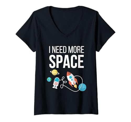 Damen Ich Brauche mehr Weltraumastronomie, Planeten, Galaxy Lover T-Shirt mit V-Ausschnitt Damen Ich Brauche mehr Weltraumastronomie, Planeten, Galaxy Lover T-Shirt mit V-Ausschnitt von Cosmic Explorer Space Enthusiast