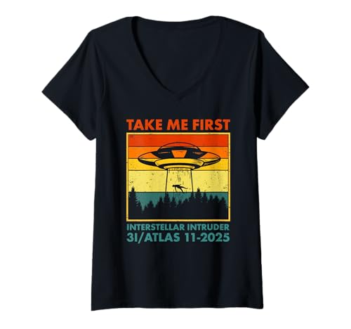 Damen 3I Atlas Interstellar Comet Visitor 2025 Bring Mich zuerst T-Shirt mit V-Ausschnitt Damen 3I Atlas Interstellar Comet Visitor 2025 Bring Mich zuerst T-Shirt mit V-Ausschnitt von Cosmic Intruder Speculation Syndicate