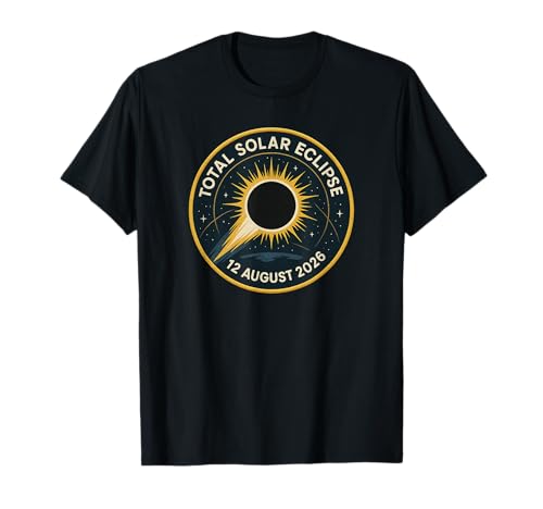 Totale Sonnenfinsternis 12. August 2026 Mission Patch T-Shirt Totale Sonnenfinsternis 12. August 2026 Mission Patch T-Shirt von Cosmic Mission Series