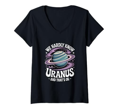Damen Uranus We Know Uranus Mystery Planet Uranus T-Shirt mit V-Ausschnitt von Cosmic Patterns, Uranus Mystery