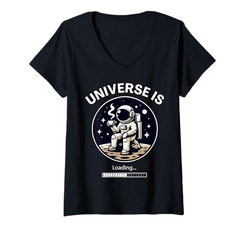 Damen Das Universum lädt Astronautmond für Weltraum und Sci-Fans T-Shirt mit V-Ausschnitt Damen Das Universum lädt Astronautmond für Weltraum und Sci-Fans T-Shirt mit V-Ausschnitt von Cosmic Pause