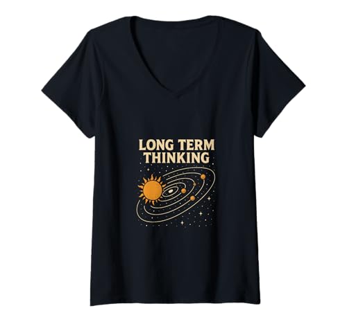 Damen Langfristig denkendes Sonnensystem-Design T-Shirt mit V-Ausschnitt Damen Langfristig denkendes Sonnensystem-Design T-Shirt mit V-Ausschnitt von Cosmic Perspective Co.