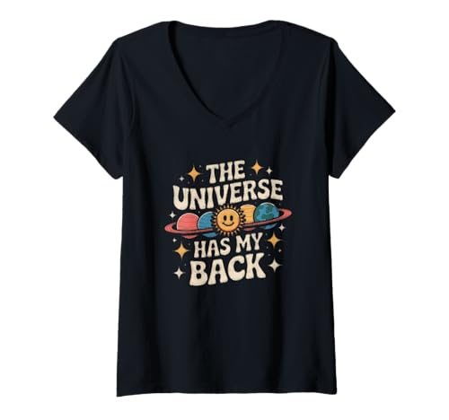 Damen The Universe Has My Back Cosmic Zitat T-Shirt mit V-Ausschnitt Damen The Universe Has My Back Cosmic Zitat T-Shirt mit V-Ausschnitt von Cosmic Positivity Celestial Support