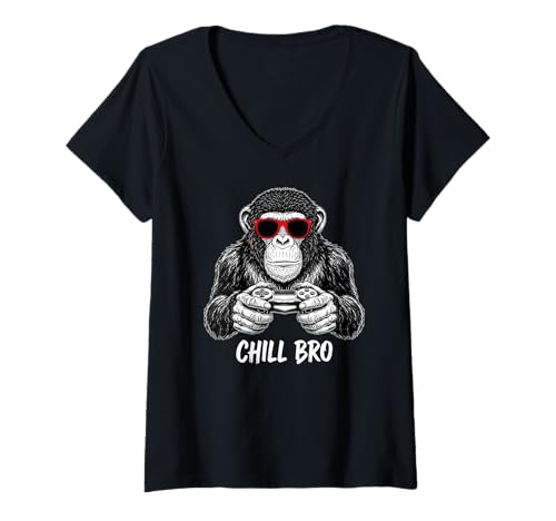 Damen Chill Bro - Gamer Monkey Videospiel AFFE mit Sonnenbrille T-Shirt mit V-Ausschnitt Damen Chill Bro - Gamer Monkey Videospiel AFFE mit Sonnenbrille T-Shirt mit V-Ausschnitt von Cosmic Primate Designs