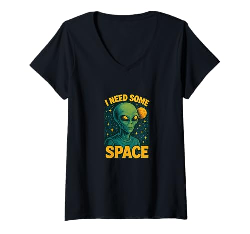 Damen Alien I Need Some Space Lustiges UFO Humor Design T-Shirt mit V-Ausschnitt Damen Alien I Need Some Space Lustiges UFO Humor Design T-Shirt mit V-Ausschnitt von Cosmic Quirk Emporium