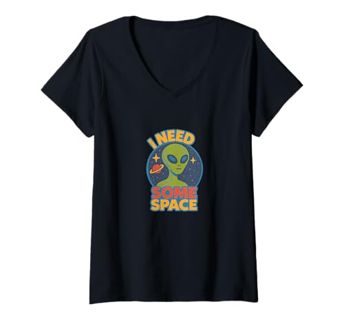 Damen Alien I Need Some Space Lustiges UFO Humor Design T-Shirt mit V-Ausschnitt Damen Alien I Need Some Space Lustiges UFO Humor Design T-Shirt mit V-Ausschnitt von Cosmic Quirk Emporiums