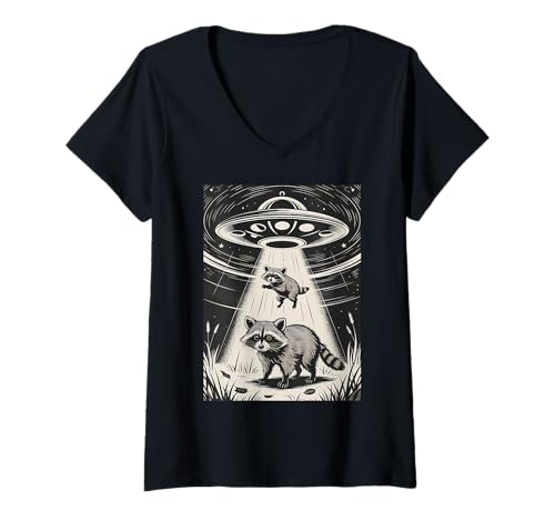Damen Lustiger Waschbär Astronaut im Weltraum Abenteuer T-Shirt mit V-Ausschnitt Damen Lustiger Waschbär Astronaut im Weltraum Abenteuer T-Shirt mit V-Ausschnitt von Cosmic Raccoon Apparel for Kids and Adults