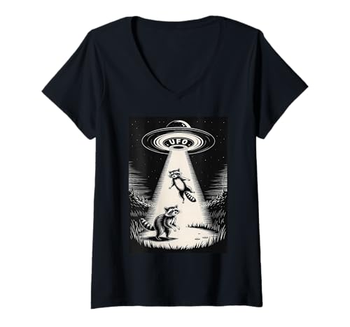 Damen Lustiger Waschbär Astronaut im Weltraum Abenteuer T-Shirt mit V-Ausschnitt Damen Lustiger Waschbär Astronaut im Weltraum Abenteuer T-Shirt mit V-Ausschnitt von Cosmic Raccoon Apparel for Kids and Adults