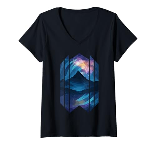 Damen Mountain Night Sky Panels - Milchstraße Landschaft T-Shirt mit V-Ausschnitt Damen Mountain Night Sky Panels - Milchstraße Landschaft T-Shirt mit V-Ausschnitt von Cosmic Ridge Studio