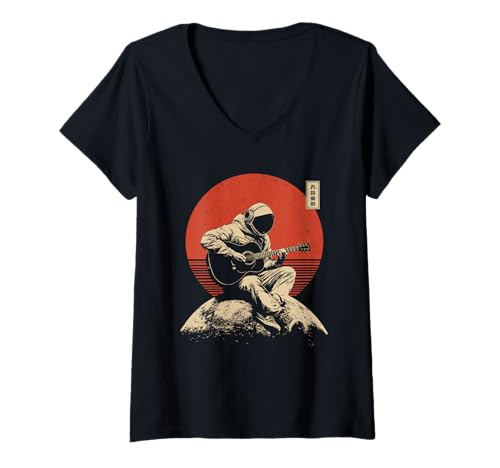 Damen Mondgitarre, Astronaut, Vintage-Lo-Fi-Kunst, Weltraummusik T-Shirt mit V-Ausschnitt Damen Mondgitarre, Astronaut, Vintage-Lo-Fi-Kunst, Weltraummusik T-Shirt mit V-Ausschnitt von Cosmic Solitude Space Music for Dreamers, Artists