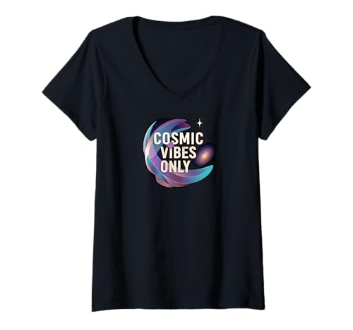 Damen Cosmic Vibes Only Galaxy Space Universe Aesthetic T-Shirt mit V-Ausschnitt Damen Cosmic Vibes Only Galaxy Space Universe Aesthetic T-Shirt mit V-Ausschnitt von Cosmic Vibes Apparel