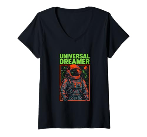 Damen Astronaut Universal Dreamer Retro Herren Space T-Shirt mit V-Ausschnitt Damen Astronaut Universal Dreamer Retro Herren Space T-Shirt mit V-Ausschnitt von Cosmic Voyager - Astronaut and Space Fashion