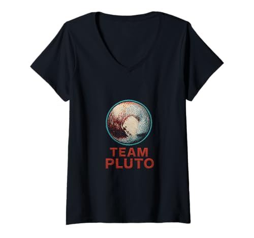 Damen Pluto Team Retro Astronomie Kids Planet T-Shirt mit V-Ausschnitt Damen Pluto Team Retro Astronomie Kids Planet T-Shirt mit V-Ausschnitt von Cosmic Voyager - Astronaut and Space Fashion