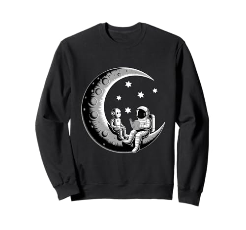 Astronaut Reading Book to Robot Moon Space Learn Women Kids Sweatshirt von Cosmic storytelling Lunar Literature Technology