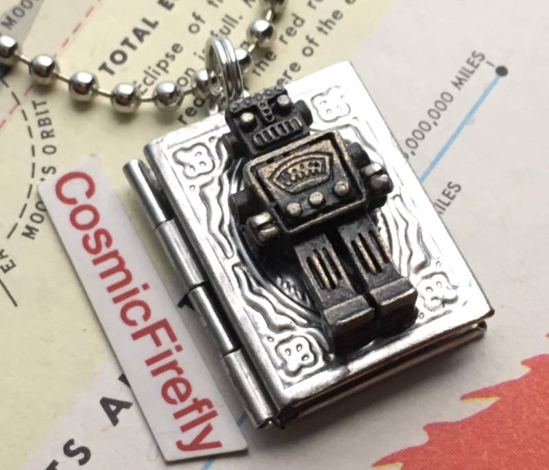 Kleinen Roboter Locket Halskette Jungen Steampunk Kleine Buch von CosmicFirefly