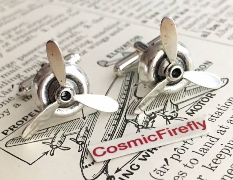 steampunk Propeller Manschettenknöpfe Spinning Handgefertigt in Den Usa Free Geschenk Box Antiqued Silver Plated Men Weihnachtsgeschenke von CosmicFirefly