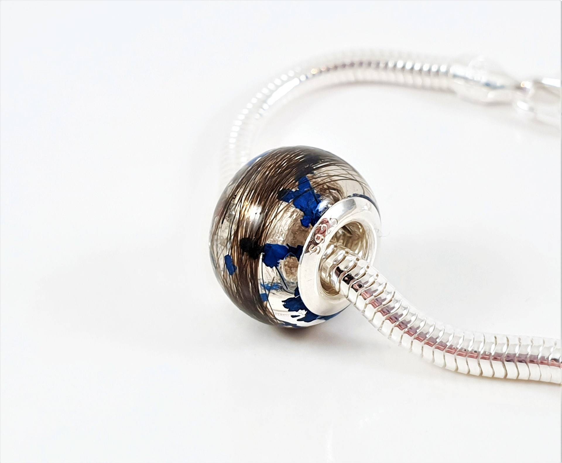 Erinnerung Haar Und Blumen Perle Harz & Sterling Silber European Armband Charm Andenken von CosmicLensJewellery