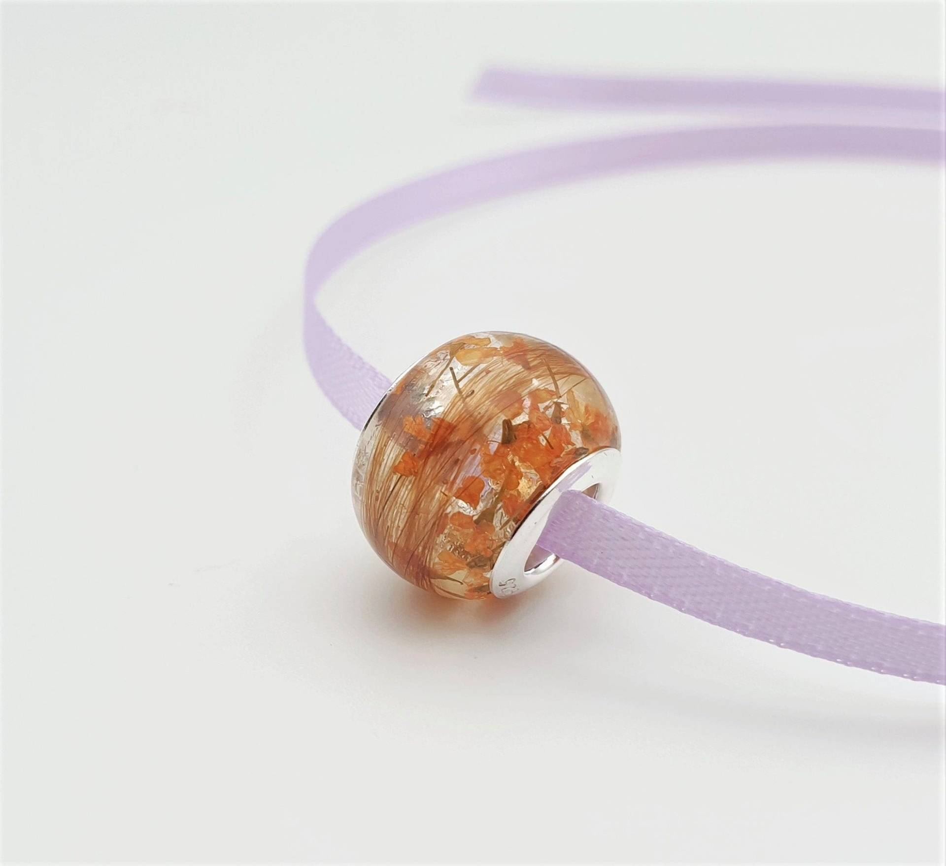 Erinnerungsperle Für Haare Und Fell Orange Blumen, Gravierbarer Haustier Verlust Anhänger von CosmicLensJewellery