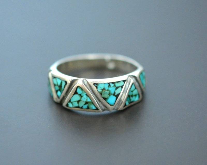 Zuni Türkis Chip Inlay Band Ring - Größe 10 von CosmicNorbu